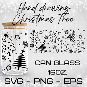 Hand drawing Christmas Tree Glass Wrap Svg, Christmas svg,libbey 16 Oz beer can glass svg,Digital Download ,Cricut Design,svg,png,eps