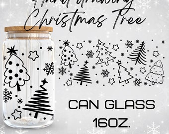 Handzeichnung Weihnachtsbaum Glass Wrap svg, Weihnachten svg, libbey 16 Oz bier can glass svg, digitaler Download, Cricut Design, svg, png,eps