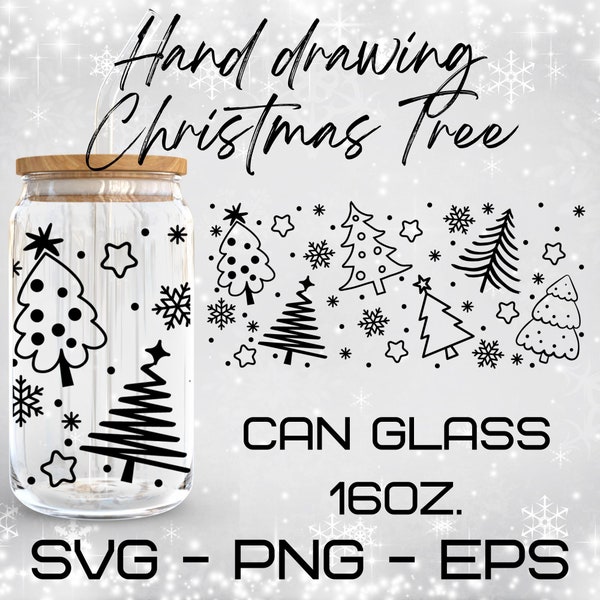 Hand drawing Christmas Tree Glass Wrap Svg, Christmas svg,libbey 16 Oz beer can glass svg,Digital Download ,Cricut Design,svg,png,eps