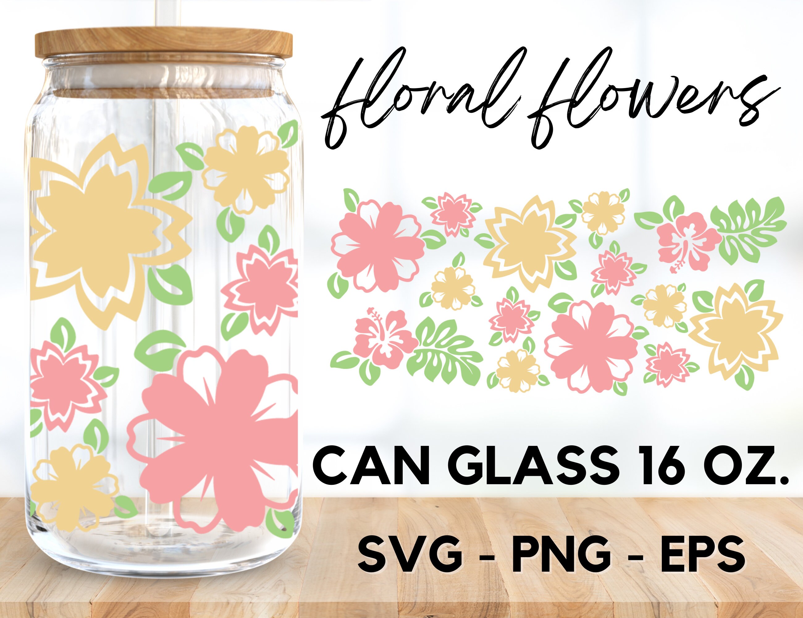 Flower Grandma for 24 oz Beer Glass Can Wrap, SVG