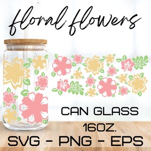 Floral flowers Glass Wrap Svg, boho svg ,flower svg,libbey 16 Oz ,beer can glass svg,instant Digital Download ,Cricut Design,svg,png,eps