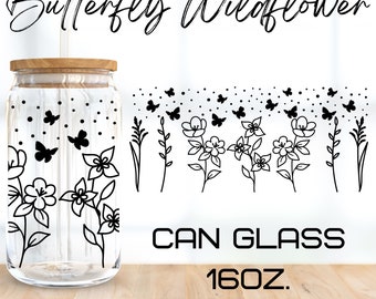 Butterfly Wildflower Can Glass Wrap Svg, Butterfly Svg, Libbey 16 Oz Beer Can Glass Svg, Instant Digitale Download, Cricut Design, Svg, Png, Eps