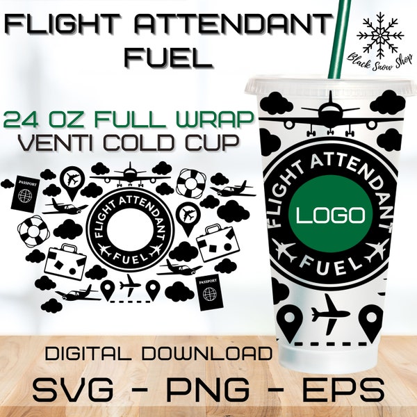 Flight Attendant Fuel Wrap Venti 24 oz Cup SVG,Venti Wrap Svg,Full Wrap SVG,Pre Sized Cold Cup,Digital Download,Cricut Design,svg,png,eps