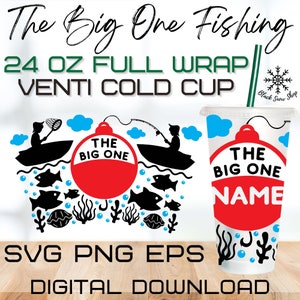 The Big One Fishing Wrap svg, Venti Cold 24 oz Cup SVG, Full Wrap SVG, Tazza fredda pre-dimensionata, Download digitale, Cricut Design, svg, png, eps