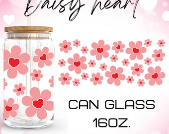 Daisy heart Glass Wrap Svg,Heart svg, Valentine Day svg,libbey 16 Oz beer can glass svg,Digital Download ,Cricut Design,svg,png,eps
