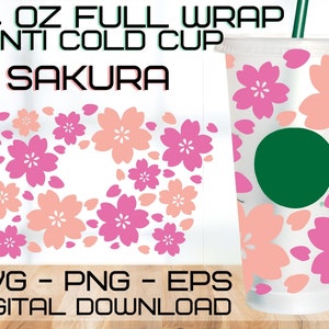 Sakura Wrap Venti Cold 24 oz Cup SVG,Venti Full Wrap SVG, Full Wrap SVG, Pre Sized Cold Cup, digitaler Download, Cricut Design, svg, png,eps