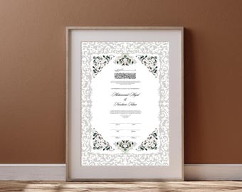 Editable Silver & Gold Nikkah Certificate, Islamic Marriage Contract (A3 Canva Template)