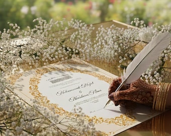 Gold Nikkah Nama Template | Islamic Marriage Contract (Digital Download)