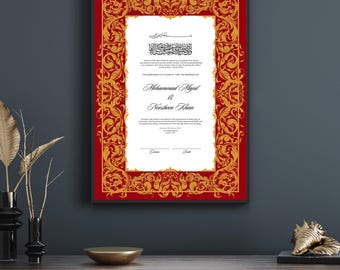 Red & Gold Nikkah Certificate | Islamic Marriage Contract (Editable Canva Template)