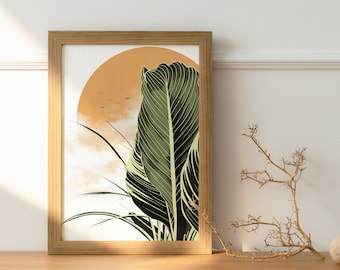 Desert Birds in Flight, Boho Plant Desert Sun Art, Mid Century Modern, Earthy Wall Decor, Posters, Digital Printable Wall Art