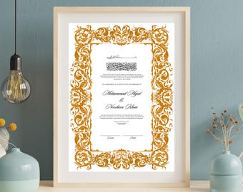 Gold Nikkah Certificate, Islamic Marriage Contract, Editable Canva Template (Digital Download)