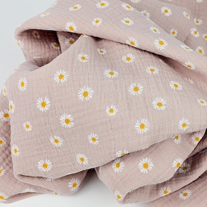 Musselin Daisy altrosa - Double Gauze Meterware - Musselin Baumwoll Stoff Gänseblümchen