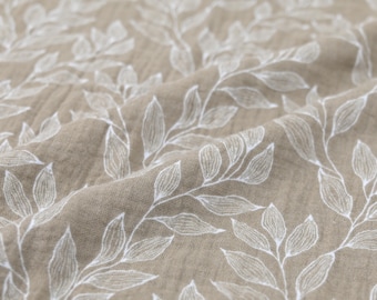 Musselin Blumenprint beige – Double Gauze Meterware – Baumwollstoff Blumenmuster