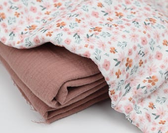 Musselin Blütenmix rosa – Double Gauze Meterware – Musselinstoff Blumenwiese – Babystoff – Sommerstoff – Nähstoff