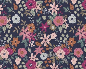 Popeline marine mit bunten Blumen – Baumwollstoff Blumen Meterware – Dekostoff Blumen – Kinderstoff Baumwolle