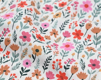 Popeline bunte Blumen – Baumwollstoff Blumen Meterware – Dekostoff Blumen – Kinderstoff Baumwolle