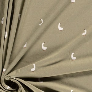 Jersey swans olive green - cotton jersey sold by the meter