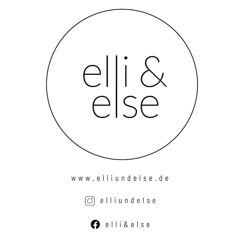 May include: A minimalist logo design featuring the text "elli & else" in a black, sans-serif font, enclosed within a white circle. Below the circle, the website address, Instagram, and Facebook handles are displayed in a clean, modern style.