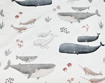Jersey Wale - Baumwolljersey Meterware -  Jersey Stoff aus Baumwolle - Jersey Stoffpaket Meerestiere für Kinder