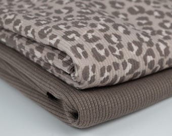 Rib Jersey / Rippjersey Leo Print greige von Family Fabrics - Rippstrick Baumwolle Meterware