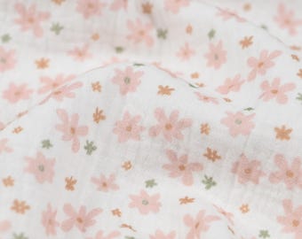 Musselin Blüten rosa – Double Gauze Meterware – Baumwollstoff Blumenprint – Musselin Stoff – Sommerstoff