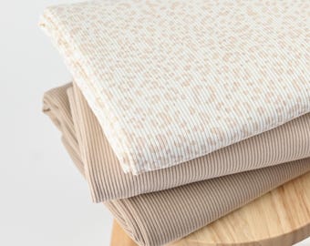 Rippjersey Leo hellbeige - Rippenstrick Jersey Leopard - Rib Jersey Stoff Baumwolle - Meterware