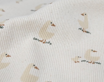 Bio-Rib Jersey Gänse - Rippstrick Baumwolle Meterware - Rippjersey für Kinder