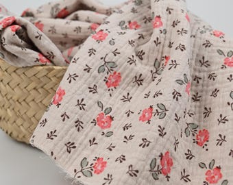 Musselin Rosen – Double Gauze Meterware – Baumwollstoff Blumen – Sommerstoff
