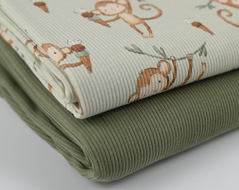 Rib Jersey Äffchen mit Eis – Baumwolljersey mit Rippenstruktur – Stoff für Kinderkleidung – Jersey Stoff für Kinder