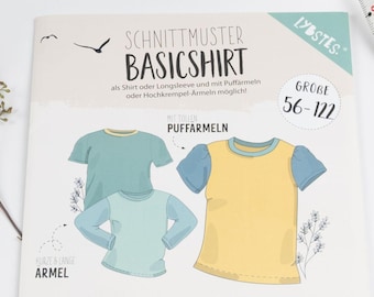 Schnittmuster T-Shirt Kinder Gr. 56-122 - Papierschnittmuster Basicshirt von Lybstes