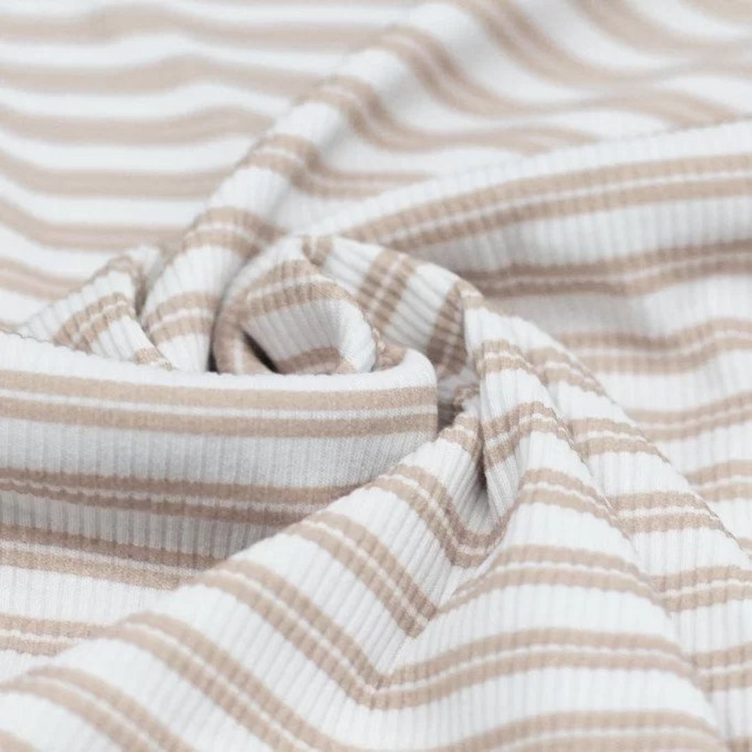 Rib Jersey Stripes Beige Double Stripes Rib Jersey Rib Knit Fabric ...