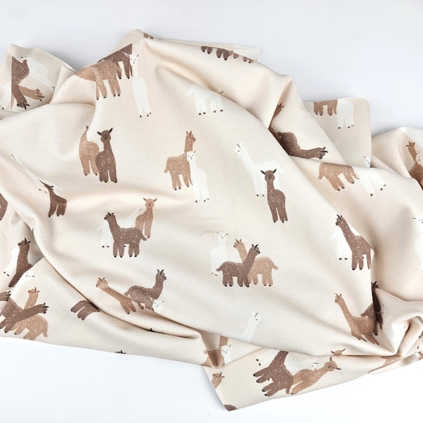 Jersey Alpaka Lama von Family Fabrics - Baumwolljersey Tiere Aquarelldruck Meterware