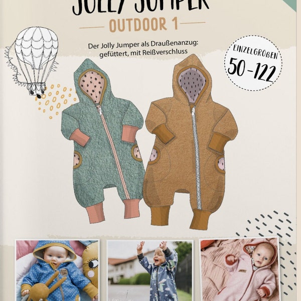 Schnittmuster Jolly Jumper Outdoor Gr. 50-122 - Papierschnittmuster Walkanzug mit Reißverschluss von Lybstes