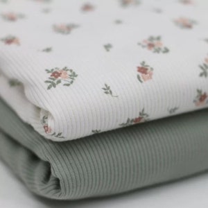 Rib Jersey / Rippjersey Blumen little Flower - Rippstrick Baumwolle Meterware