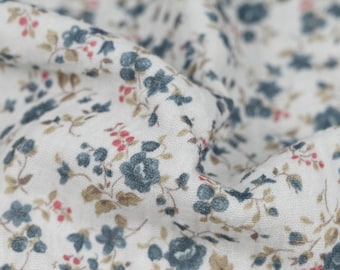 Musselin Blumenranken blau - Double Gauze Meterware - Musselin Stoff Blumen - Sommerstoff