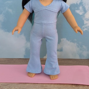 Blue Sparkly Flared Leggings for 18-Inch Dolls Dollilates Spring Skies Activewear Collection