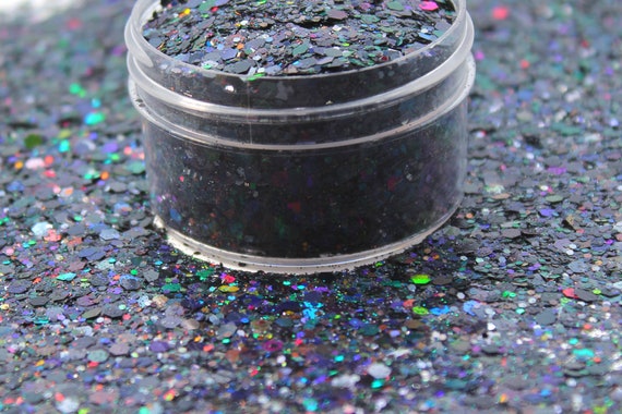 DISCO NIGHTS, Chunky Glitter, Holographic Glitter, Black Glitter, Glitter  for Tumblers, Glitter for Slime, Glitter for Nails, Cosmetic Grade 