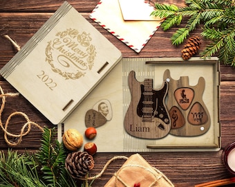 Personalized guitar pick with case, Wooden guitar pick, Personalized pick, Gifts for him, Guitar pick, Box for guitar picks, Pick case