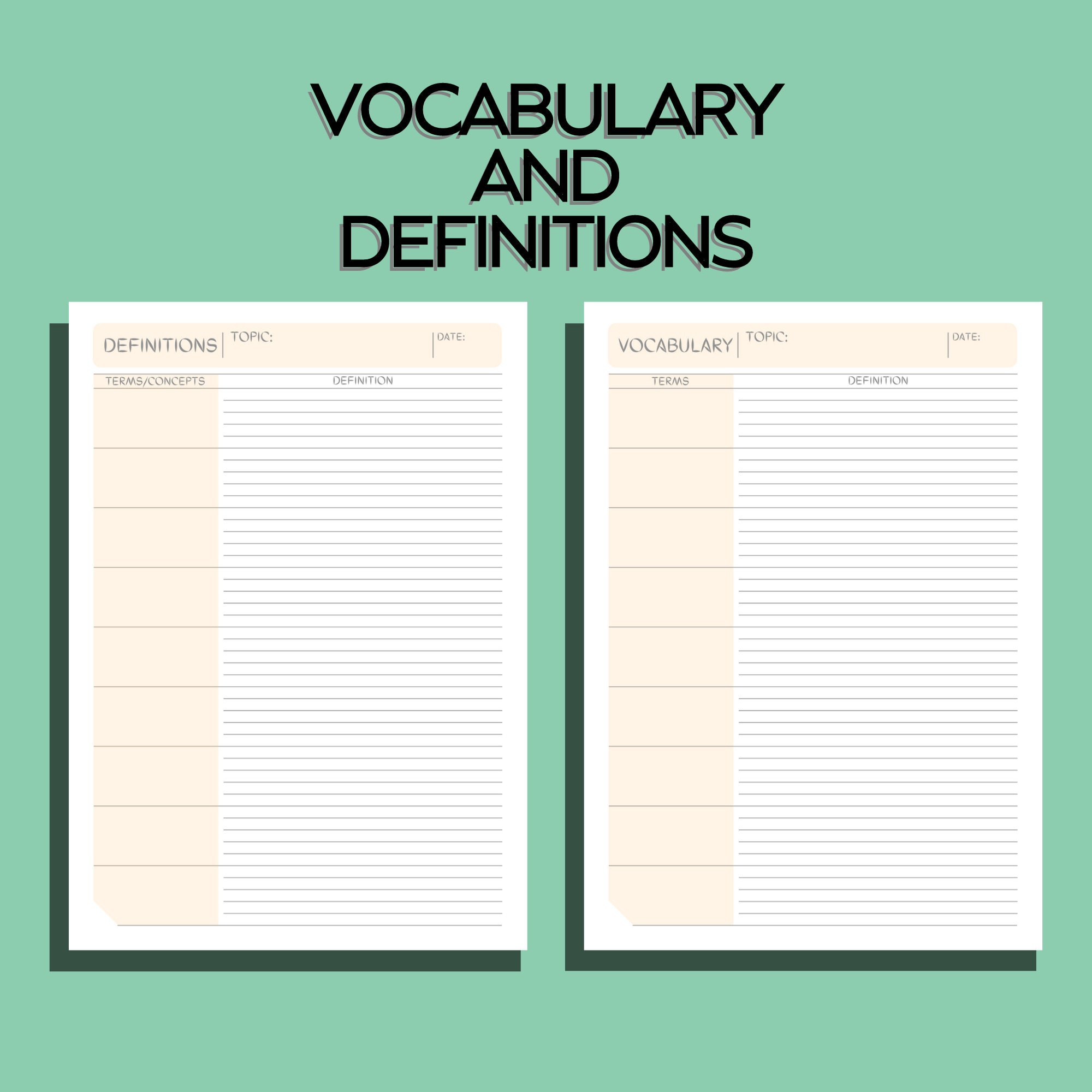 Study terms pages Vocabulary and Definitions Glossary template With Blank Vocabulary Worksheet Template