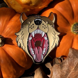 Big Bad Wolf 2&quot; Soft Enamel Pin | Angry, Werewolf, Snarling, Roar, Howl, Pin collection, Wolf Maw, wolf teeth