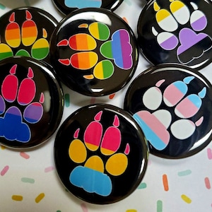 LGBTQ+ Pride Paw Buttons, Magnet OR Pinback | Pawprints, gay, bisexual, pansexual, demisexual, transgender, trans, non-binary