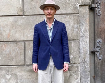 Blazer destrutturato / Giacca sportiva / Giacca estiva casual da uomo / Blazer in tessuto finissimo Scabal / Cappotto di lino blu vintage