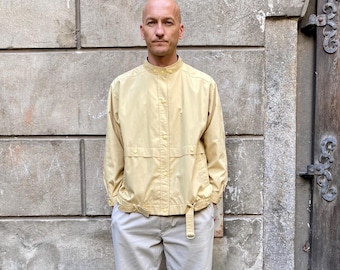 Vintage Jacket 80s Retro Belted Minimalist Summer Yellow Beige Standup Collar Jacket