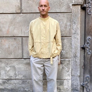Vintage Jacket 80s Retro Belted Minimalist Summer Yellow Beige Standup Collar Jacket