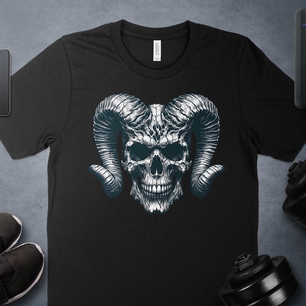 Dark Ram Skull Shirt, Gothic Skull Tee, Horned Skull Shirt, Heavy Metal Gift, Gothic Horror Sweatshirt, Dark Fantasy Hoodie, Edgy Skull Tee