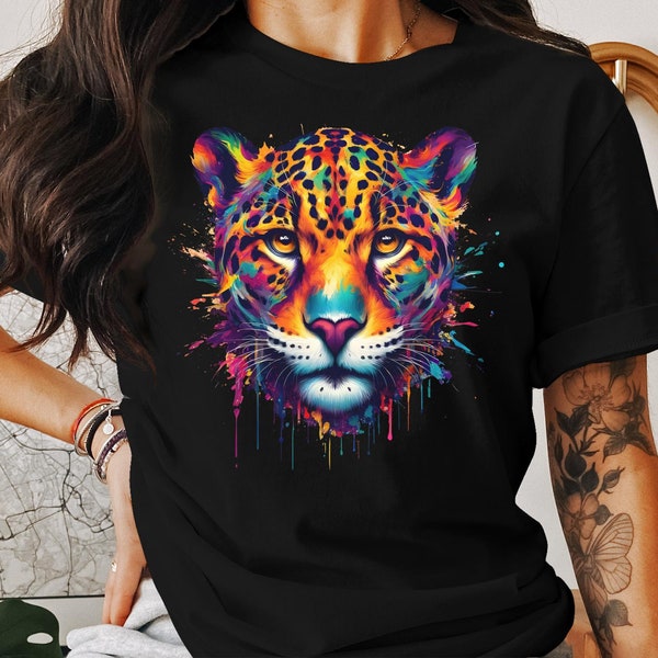 Vibrant Jungle Jaguar Shirt, Wild Leopard Tee, Colorful Big Cat T-Shirt, Wildlife Art Gift, Jungle Animal Sweatshirt, Exotic Cat Hoodie