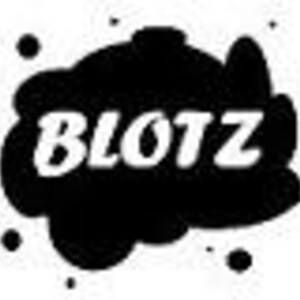 May include: A black and white logo featuring the word "BLOTZ" in a distinctive font. The word is contained within a black ink blotch, surrounded by smaller ink blotches. The background is white.