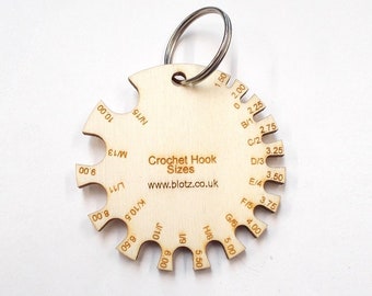 Mini tool, Crochet Hook Sizes, 4ply wood, key ring,