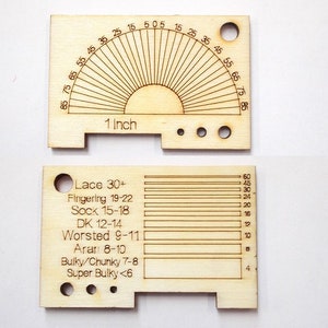 Mini tool, 4 in 1 tool, 3 x diz, hanging hook, wpi gauge, twist gauge, thread weights and size chart. 4mm ply wood.