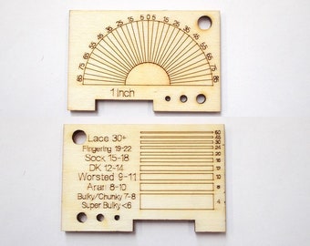 Mini tool, 4 in 1 tool, 3 x diz, hanging hook, wpi gauge, twist gauge, thread weights and size chart. 4mm ply wood.